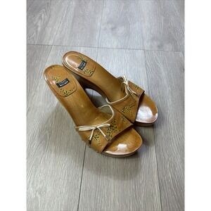 Stuart Weitzman Dalmatian‎ Shoe Sandals 8.5 Wooden Heel 4" Platform